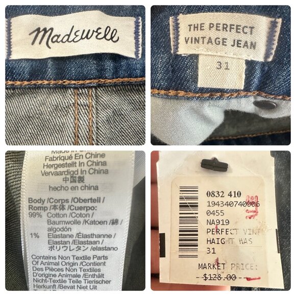 Madewell Perfect Vintage Jeans Womens 31 Dark Wash Straight High Rise Raw Hem - Picture 4 of 16